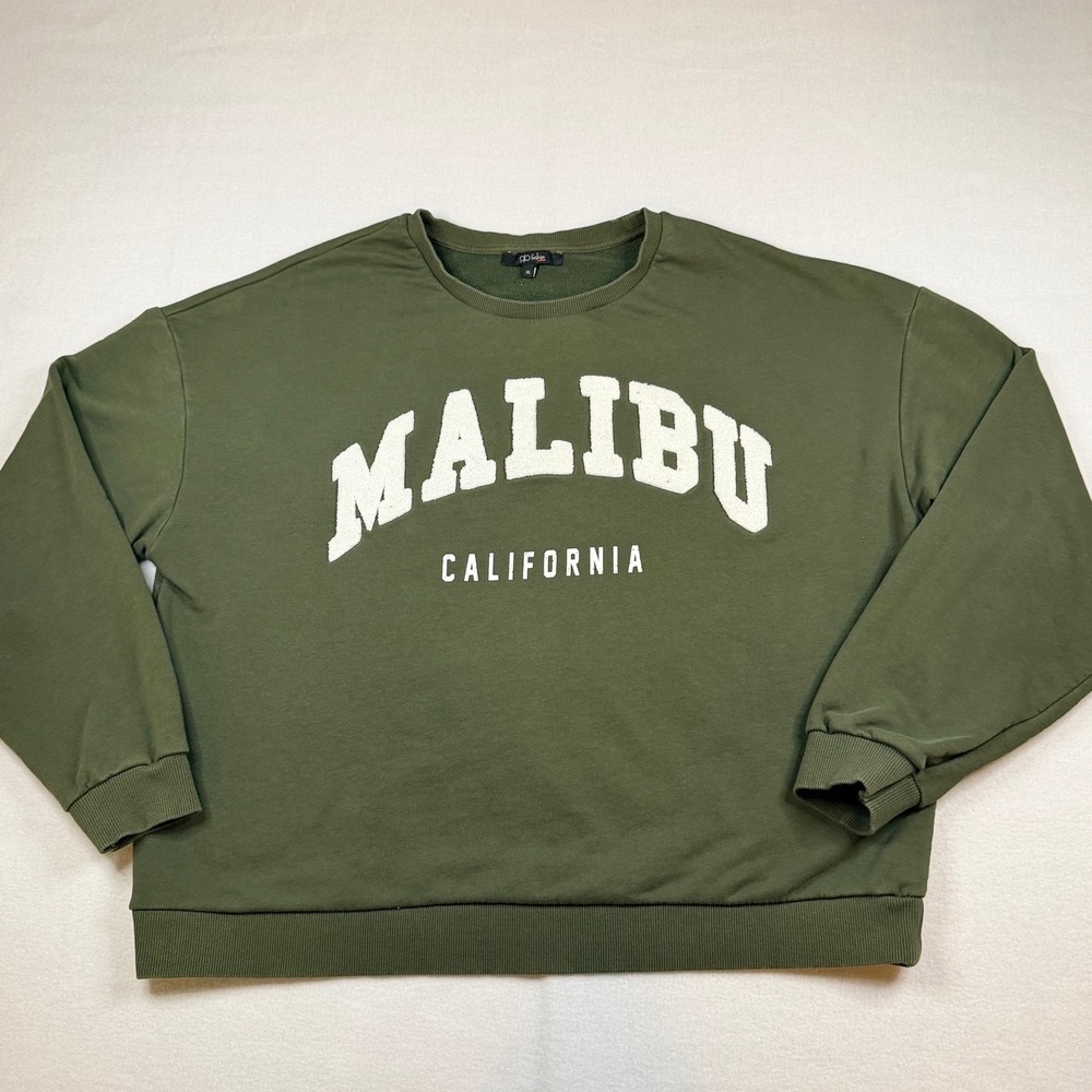 GB Fashion London Malibu California Graphic Sweatshirt Olive Green XL